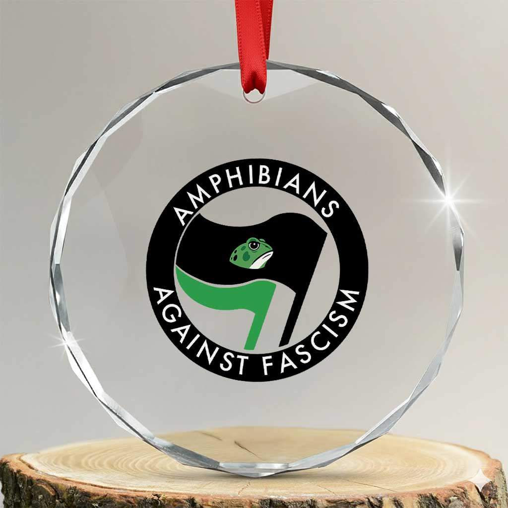 Amphibians Against Fascism Crystal Glass Ornament Anti-Fascist Frog Logo Portland Protest TS02 Transparent Glass 3'' Circle Print Your Wear