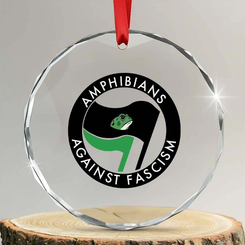 Amphibians Against Fascism Crystal Glass Ornament Anti-Fascist Frog Logo Portland Protest TS02 Transparent Glass 3'' Circle Print Your Wear