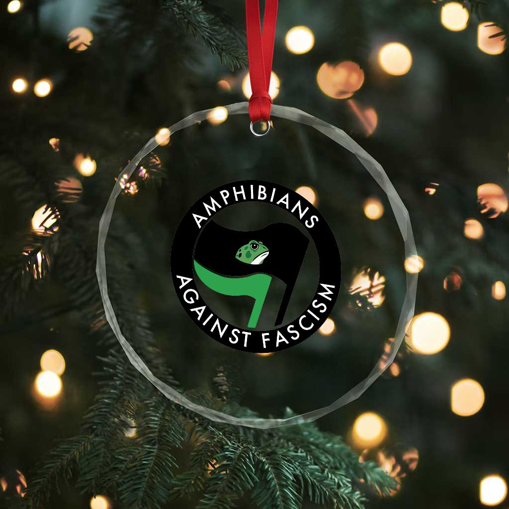 Amphibians Against Fascism Crystal Glass Ornament Anti-Fascist Frog Logo Portland Protest TS02 Print Your Wear