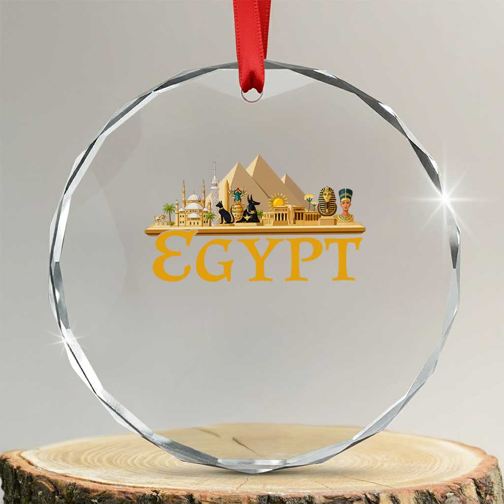 Ancient Egypt Pyramids Sphinx Graphic Crystal Glass Ornament Vintage Egypt Anubis History Buff Travel Souvenir TS02 Transparent Glass 3'' Circle Print Your Wear