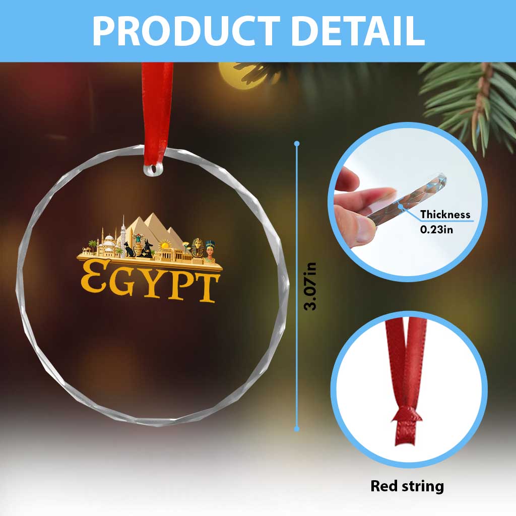 Ancient Egypt Pyramids Sphinx Graphic Crystal Glass Ornament Vintage Egypt Anubis History Buff Travel Souvenir