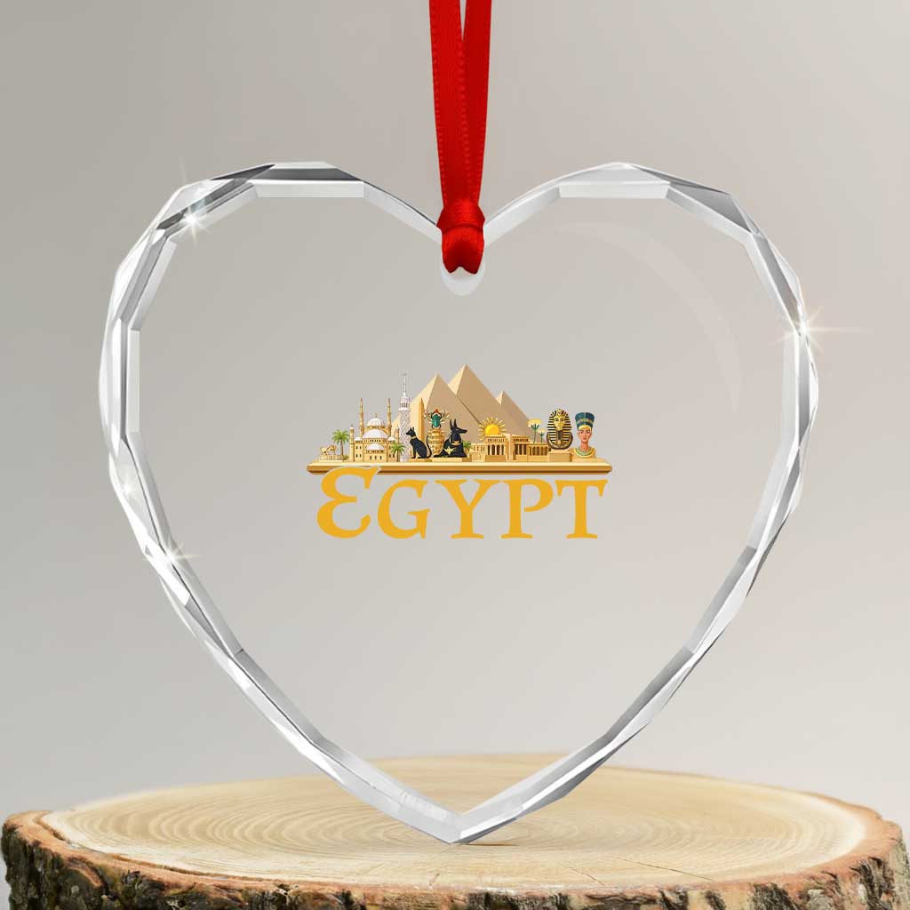 Ancient Egypt Pyramids Sphinx Graphic Heart Crystal Glass Ornament Vintage Egypt Anubis History Buff Travel Souvenir TS02 Transparent Glass 3'' Heart Print Your Wear