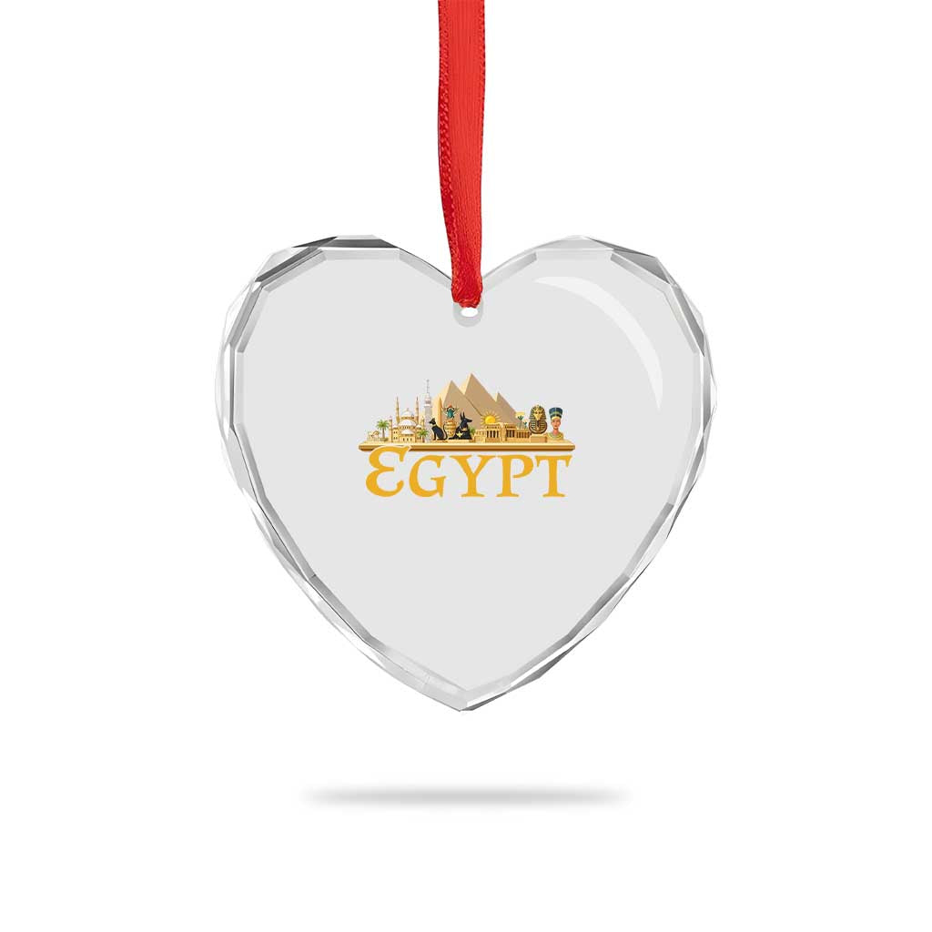 Ancient Egypt Pyramids Sphinx Graphic Heart Crystal Glass Ornament Vintage Egypt Anubis History Buff Travel Souvenir TS02 Print Your Wear