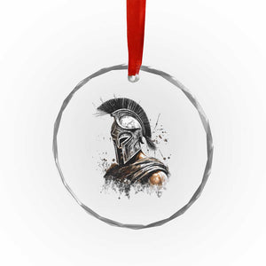 Ancient Spartan Warrior Watercolor Splatter Graphic Crystal Glass Ornament Greek Mythology Enthusiast History Gift
