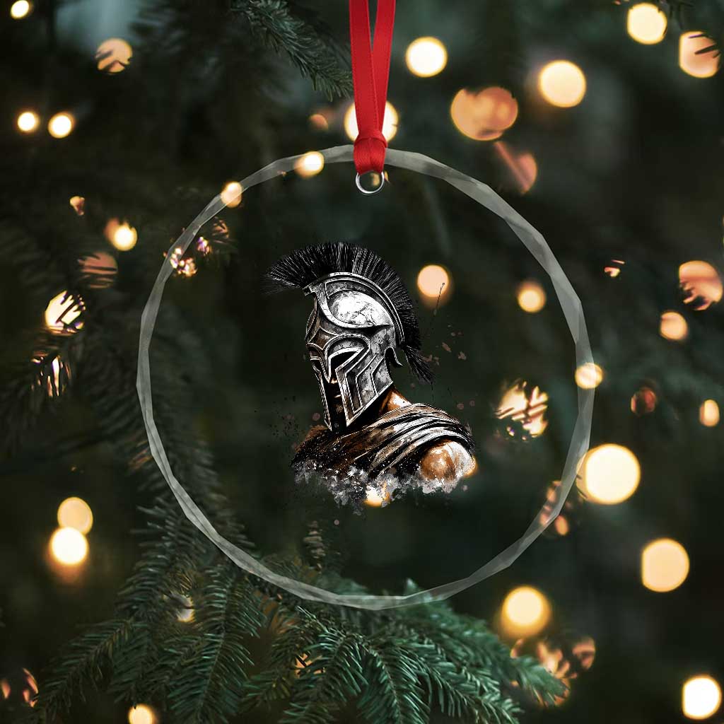 Ancient Spartan Warrior Watercolor Splatter Graphic Crystal Glass Ornament Greek Mythology Enthusiast History Gift