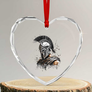 Ancient Spartan Warrior Watercolor Splatter Graphic Heart Crystal Glass Ornament Greek Mythology Enthusiast History Gift