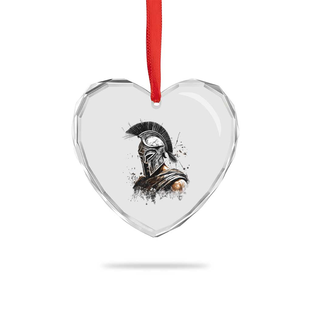 Ancient Spartan Warrior Watercolor Splatter Graphic Heart Crystal Glass Ornament Greek Mythology Enthusiast History Gift