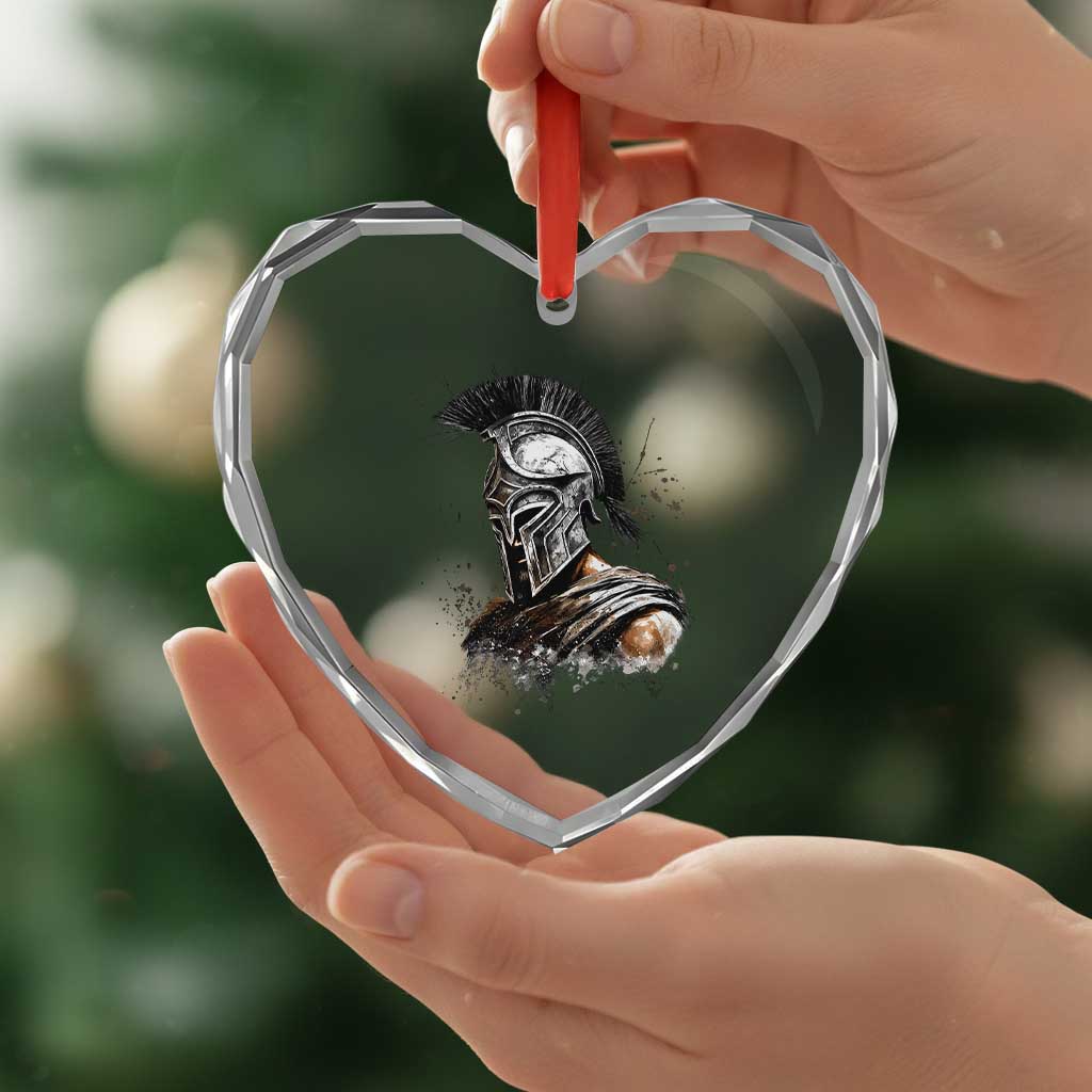 Ancient Spartan Warrior Watercolor Splatter Graphic Heart Crystal Glass Ornament Greek Mythology Enthusiast History Gift