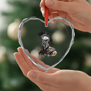 Ancient Spartan Warrior Watercolor Splatter Graphic Heart Crystal Glass Ornament Greek Mythology Enthusiast History Gift
