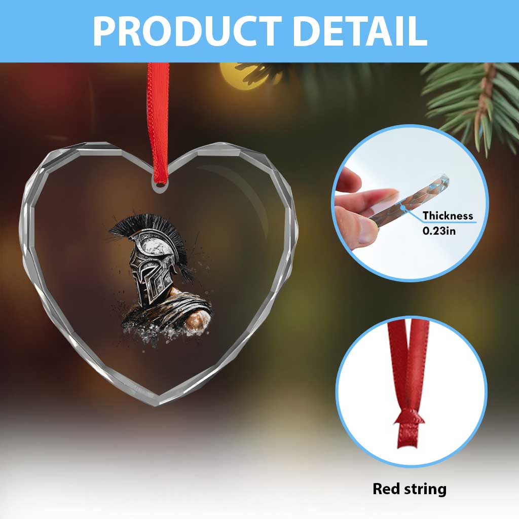 Ancient Spartan Warrior Watercolor Splatter Graphic Heart Crystal Glass Ornament Greek Mythology Enthusiast History Gift
