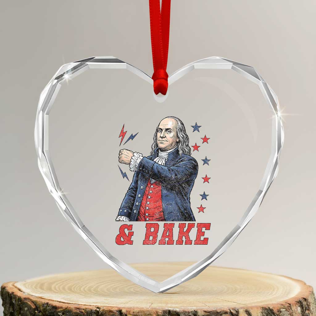 And Bake Funny Benjamin Franklin Patriotic Graphic Matching Heart Crystal Glass Ornament Vintage Founding Father Distressed Stars and Lightning Bolts Dynamic Duo