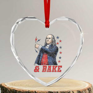 And Bake Funny Benjamin Franklin Patriotic Graphic Matching Heart Crystal Glass Ornament Vintage Founding Father Distressed Stars and Lightning Bolts Dynamic Duo