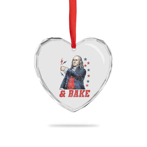 And Bake Funny Benjamin Franklin Patriotic Graphic Matching Heart Crystal Glass Ornament Vintage Founding Father Distressed Stars and Lightning Bolts Dynamic Duo
