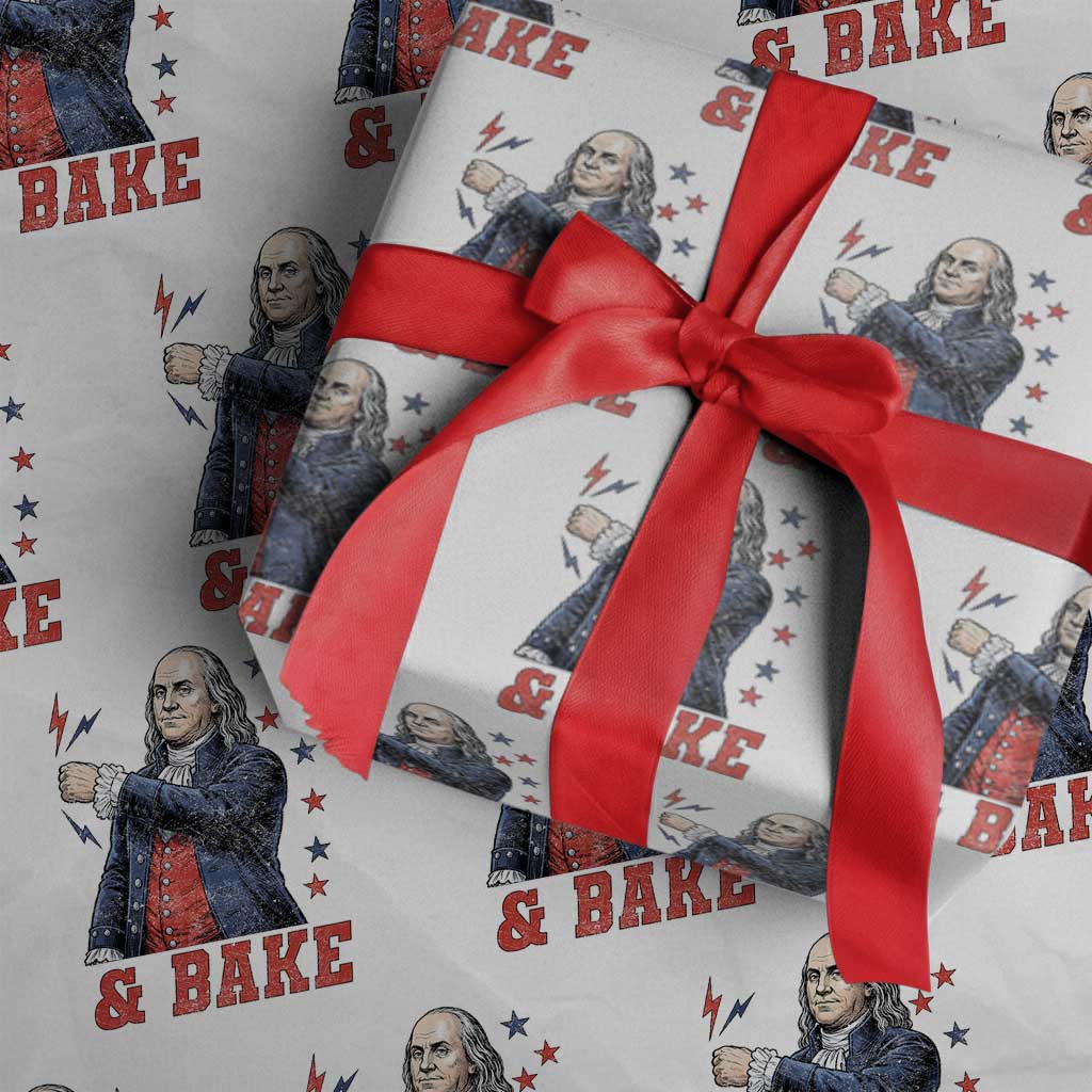 And Bake Funny Benjamin Franklin Patriotic Graphic Matching Wrapping Paper Roll Vintage Founding Father Distressed Stars and Lightning Bolts Dynamic Duo TS02 White Print Your Wear