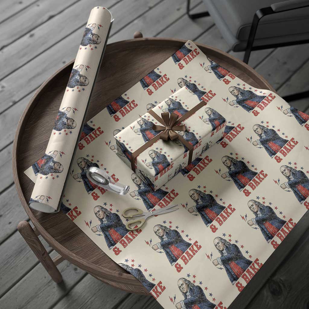 And Bake Funny Benjamin Franklin Patriotic Graphic Matching Wrapping Paper Roll Vintage Founding Father Distressed Stars and Lightning Bolts Dynamic Duo