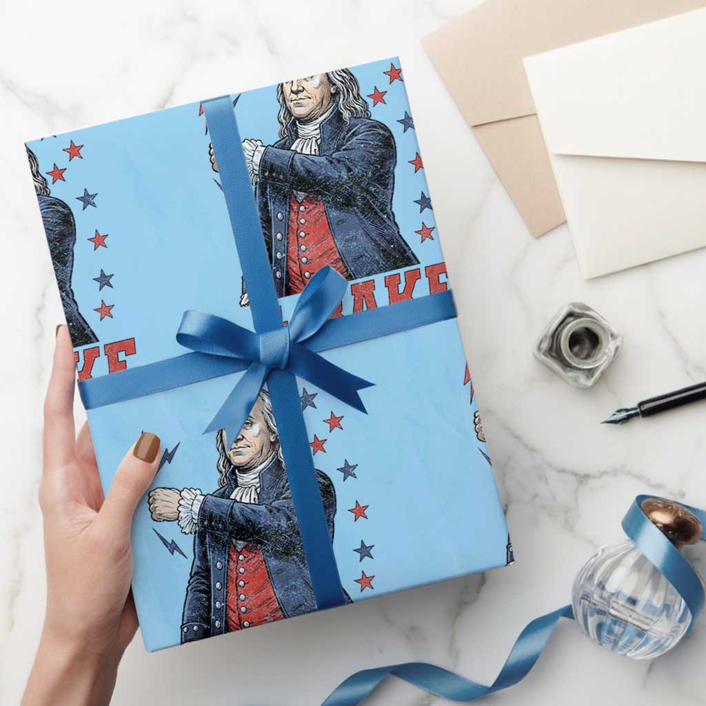 And Bake Funny Benjamin Franklin Patriotic Graphic Matching Wrapping Paper Roll Vintage Founding Father Distressed Stars and Lightning Bolts Dynamic Duo