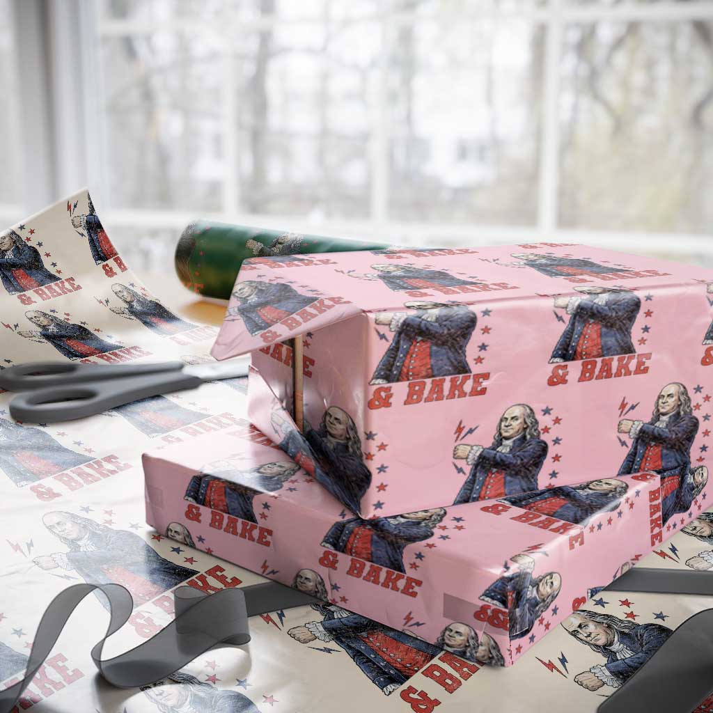 And Bake Funny Benjamin Franklin Patriotic Graphic Matching Wrapping Paper Roll Vintage Founding Father Distressed Stars and Lightning Bolts Dynamic Duo