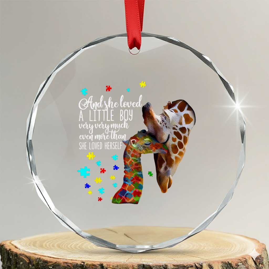 And She Loved A Little Boy Very Much Even More Than She Loved Herself Crystal Glass Ornament Autism Awareness Giraffes TS11 Transparent Glass 3'' Circle Print Your Wear