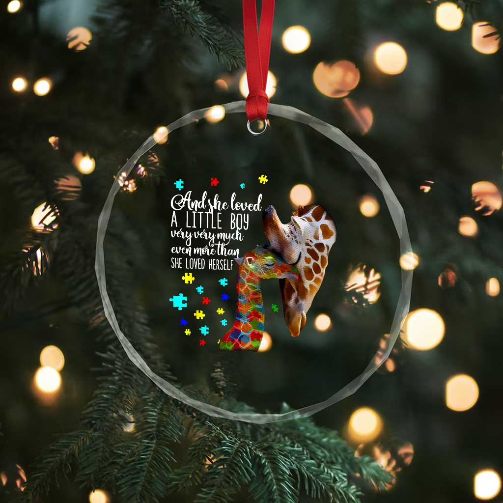 And She Loved A Little Boy Very Much Even More Than She Loved Herself Crystal Glass Ornament Autism Awareness Giraffes TS11 Print Your Wear
