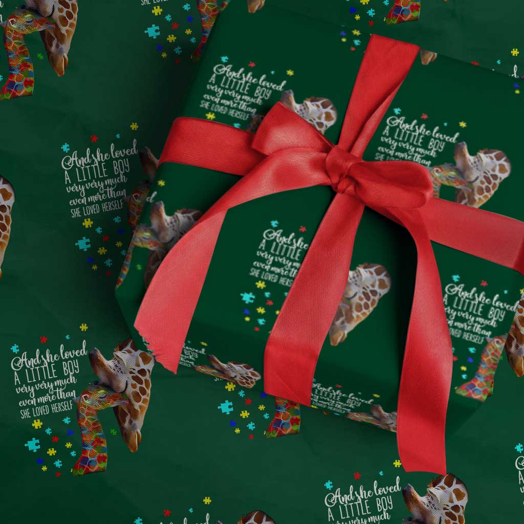 And She Loved A Little Boy Very Much Even More Than She Loved Herself Wrapping Paper Roll Autism Awareness Giraffes TS11 Green Print Your Wear