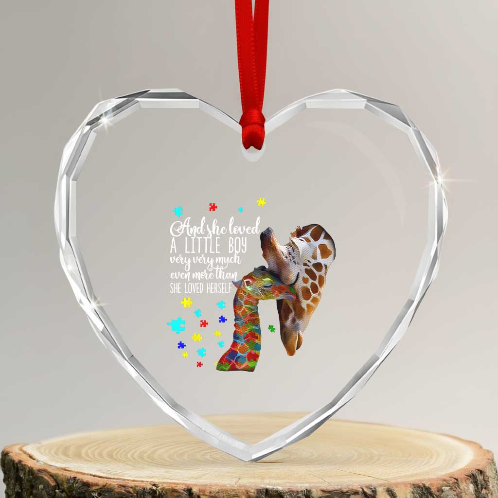 And She Loved A Little Boy Very Much Even More Than She Loved Herself Heart Crystal Glass Ornament Autism Awareness Giraffes TS11 Transparent Glass 3'' Heart Print Your Wear