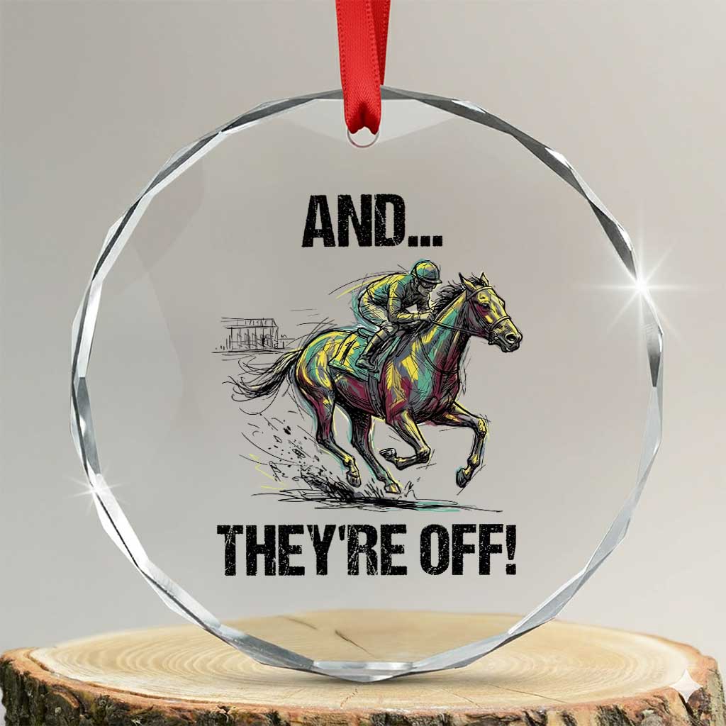 And They’re Off Colorful Horse Racing Sketch Crystal Glass Ornament Jockey and Thoroughbred Sprinting Race Day TS02 Transparent Glass 3'' Circle Print Your Wear
