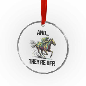 And They’re Off Colorful Horse Racing Sketch Crystal Glass Ornament Jockey and Thoroughbred Sprinting Race Day TS02 Print Your Wear