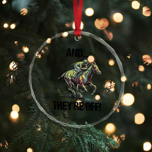 And They’re Off Colorful Horse Racing Sketch Crystal Glass Ornament Jockey and Thoroughbred Sprinting Race Day TS02 Print Your Wear