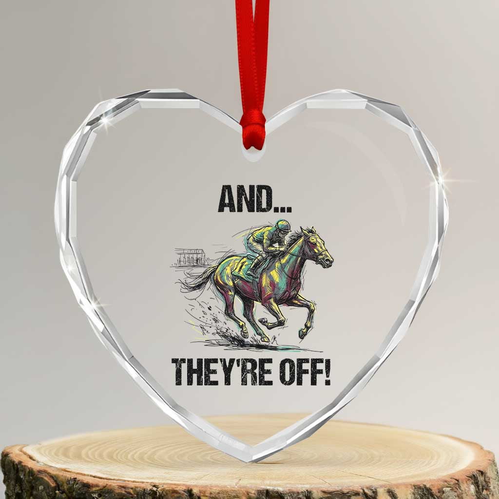And They’re Off Colorful Horse Racing Sketch Heart Crystal Glass Ornament Jockey and Thoroughbred Sprinting Race Day TS02 Transparent Glass 3'' Heart Print Your Wear