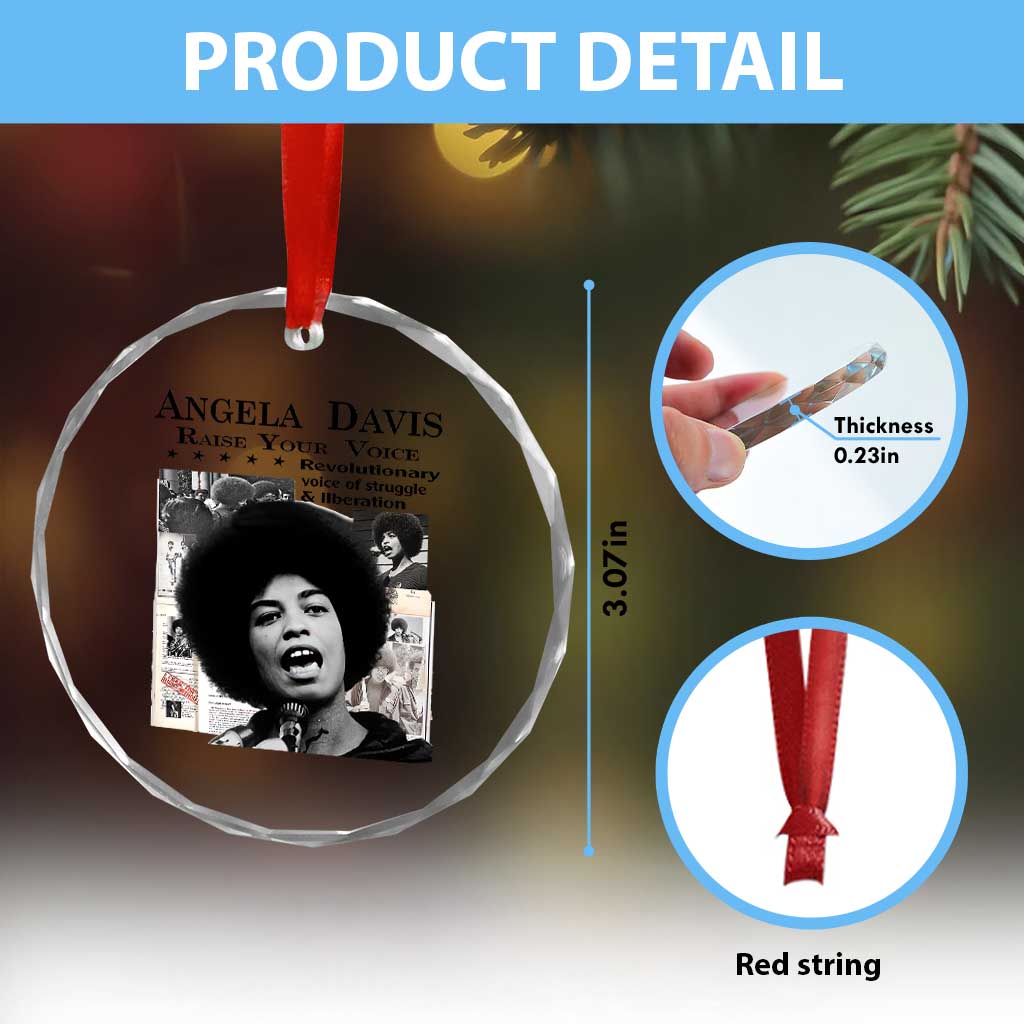 Angela Davis Crystal Glass Ornament Raise Your Voice Revolutionary Power Liberation TS02 Print Your Wear