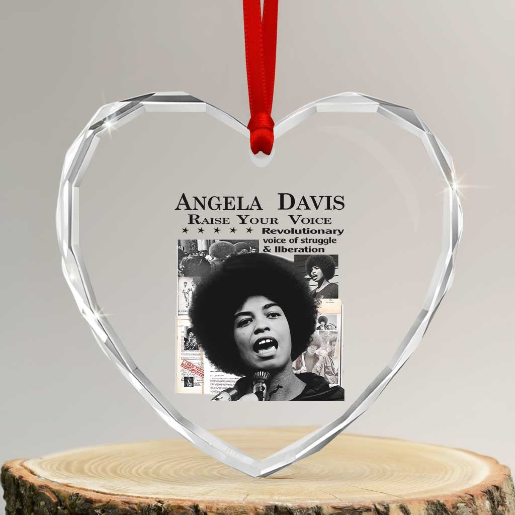 Angela Davis Heart Crystal Glass Ornament Raise Your Voice Revolutionary Power Liberation TS02 Transparent Glass 3'' Heart Print Your Wear