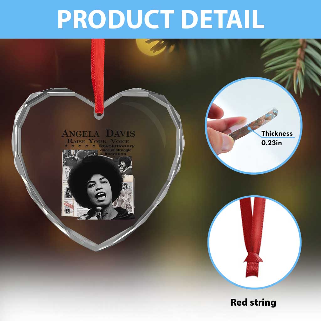 Angela Davis Heart Crystal Glass Ornament Raise Your Voice Revolutionary Power Liberation TS02 Print Your Wear