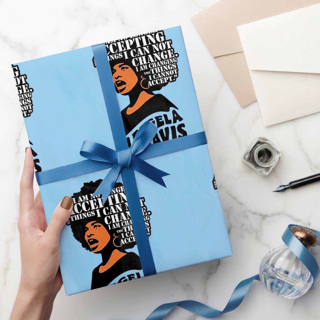 Angela Davis Inspirational Quote Wrapping Paper Roll I Am No Longer Accepting The Things I Cannot Change TS14 Light Blue Print Your Wear