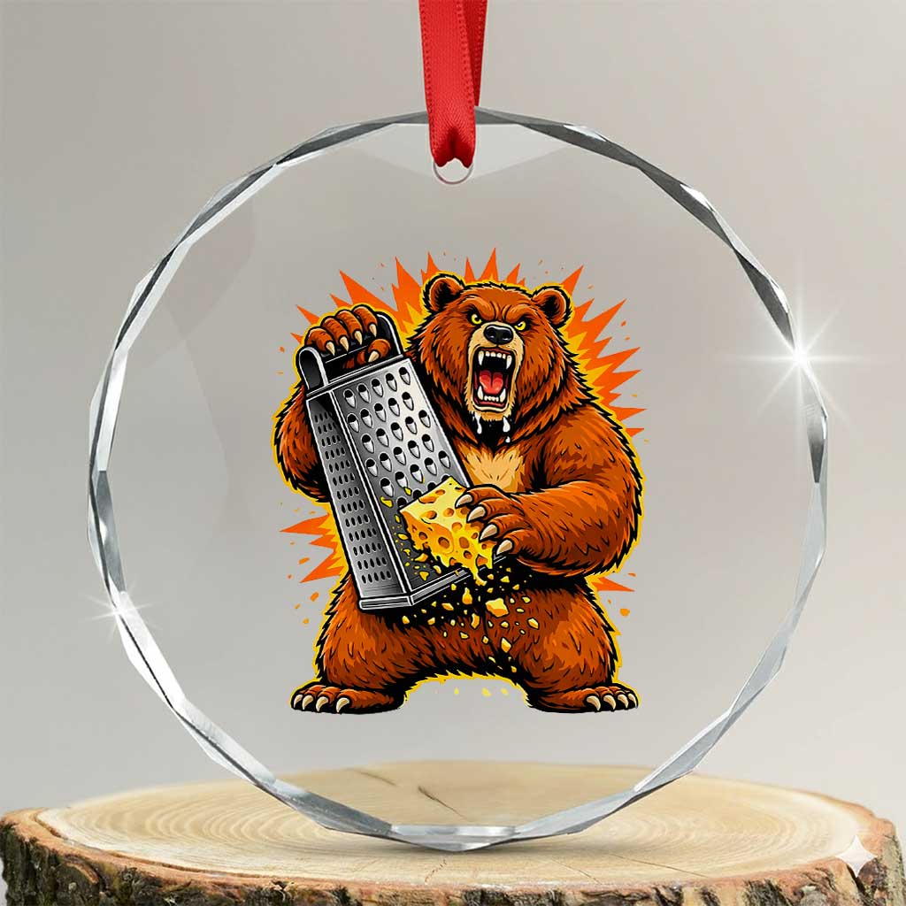Angry Bear Grating Cheese Grater Hater Fierce Graphic Crystal Glass Ornament TS02 Transparent Glass 3'' Circle Print Your Wear