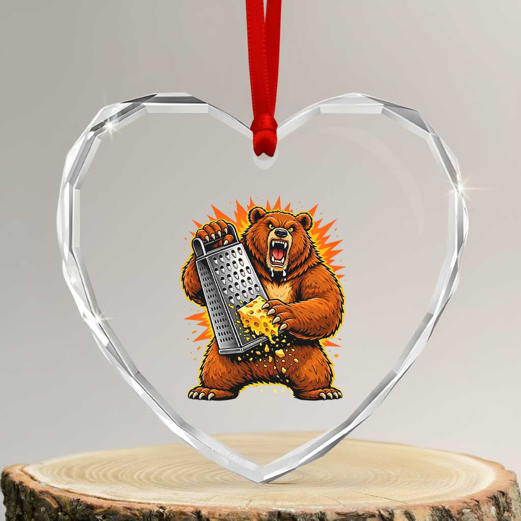 Angry Bear Grating Cheese Grater Hater Fierce Graphic Heart Crystal Glass Ornament TS02 Transparent Glass 3'' Heart Print Your Wear