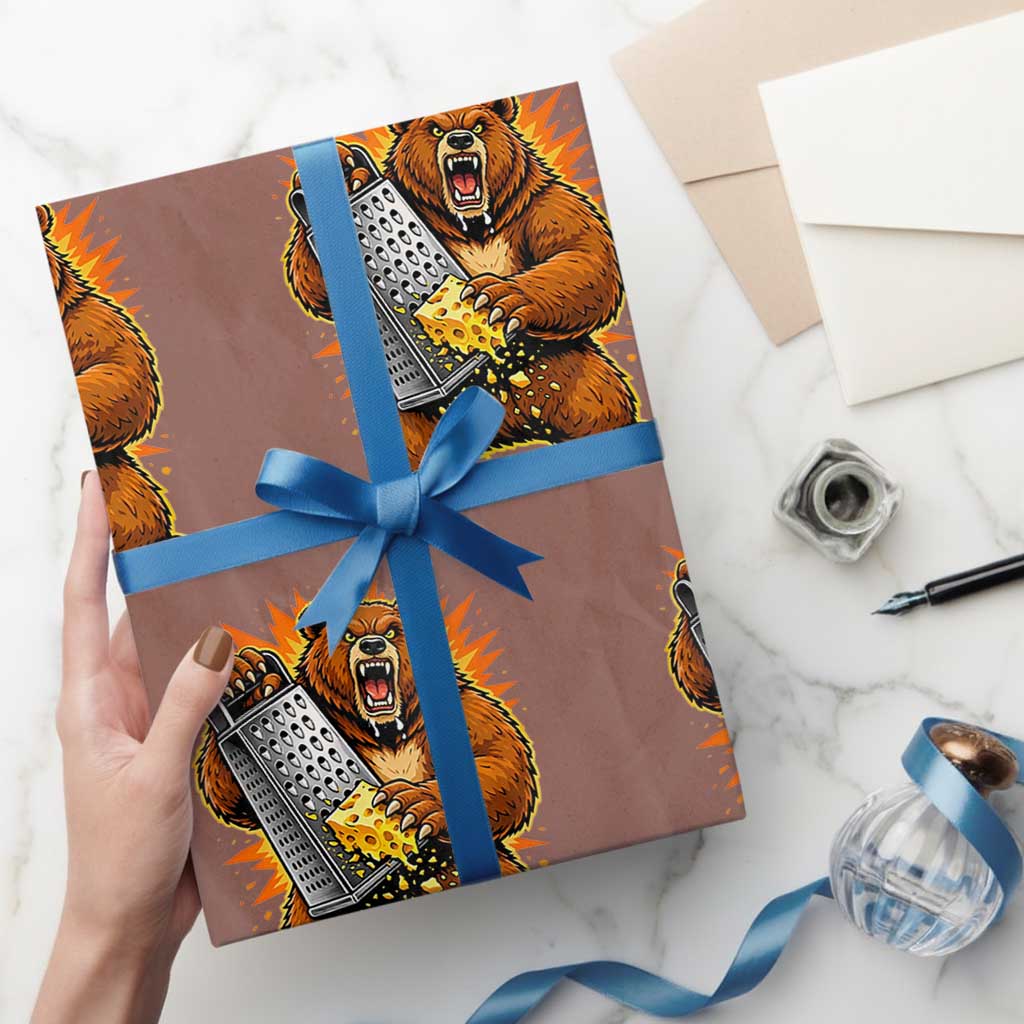Angry Bear Grating Cheese Grater Hater Fierce Graphic Wrapping Paper Roll TS02 Mocha Print Your Wear
