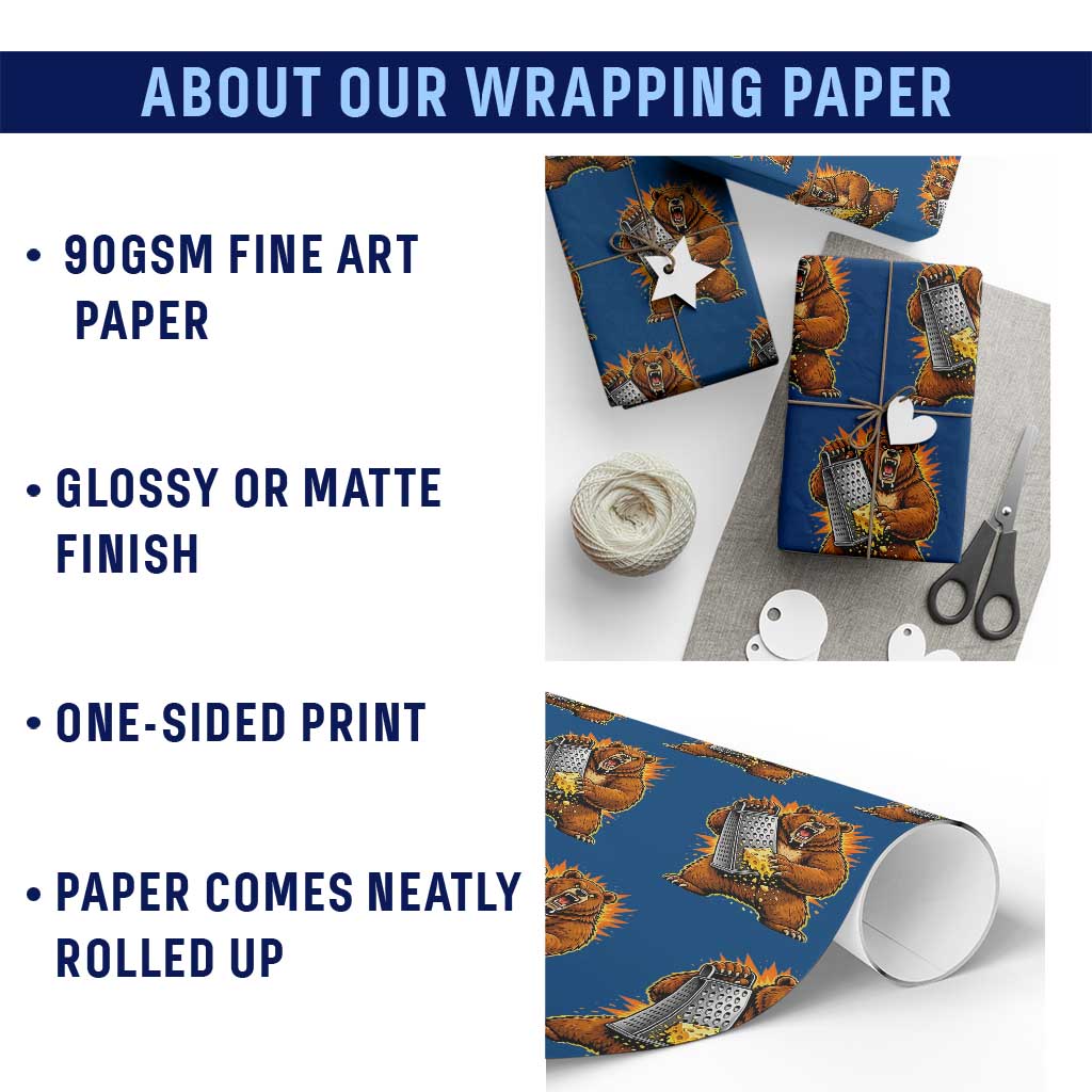 Angry Bear Grating Cheese Grater Hater Fierce Graphic Wrapping Paper Roll TS02 Print Your Wear