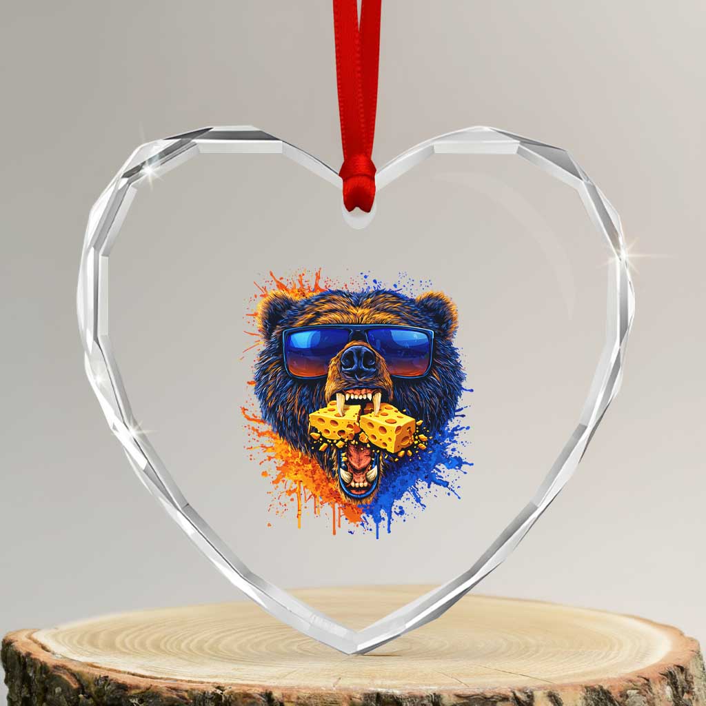 Angry Bear Lets Eat Cheese Heart Crystal Glass Ornament CFB Game Day Sport Fan TS10 Transparent Glass 3'' Heart Print Your Wear