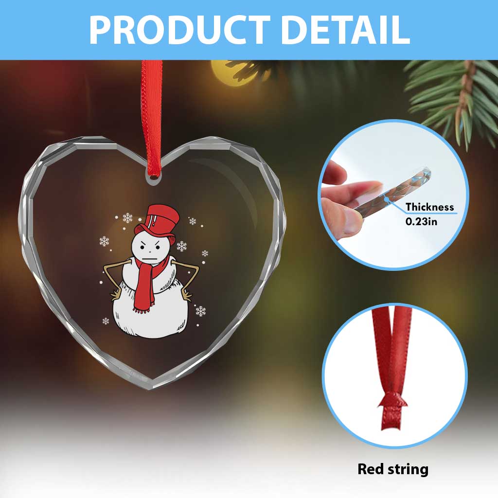 Angry Snowman Funny Xmas Heart Crystal Glass Ornament TS09 Print Your Wear
