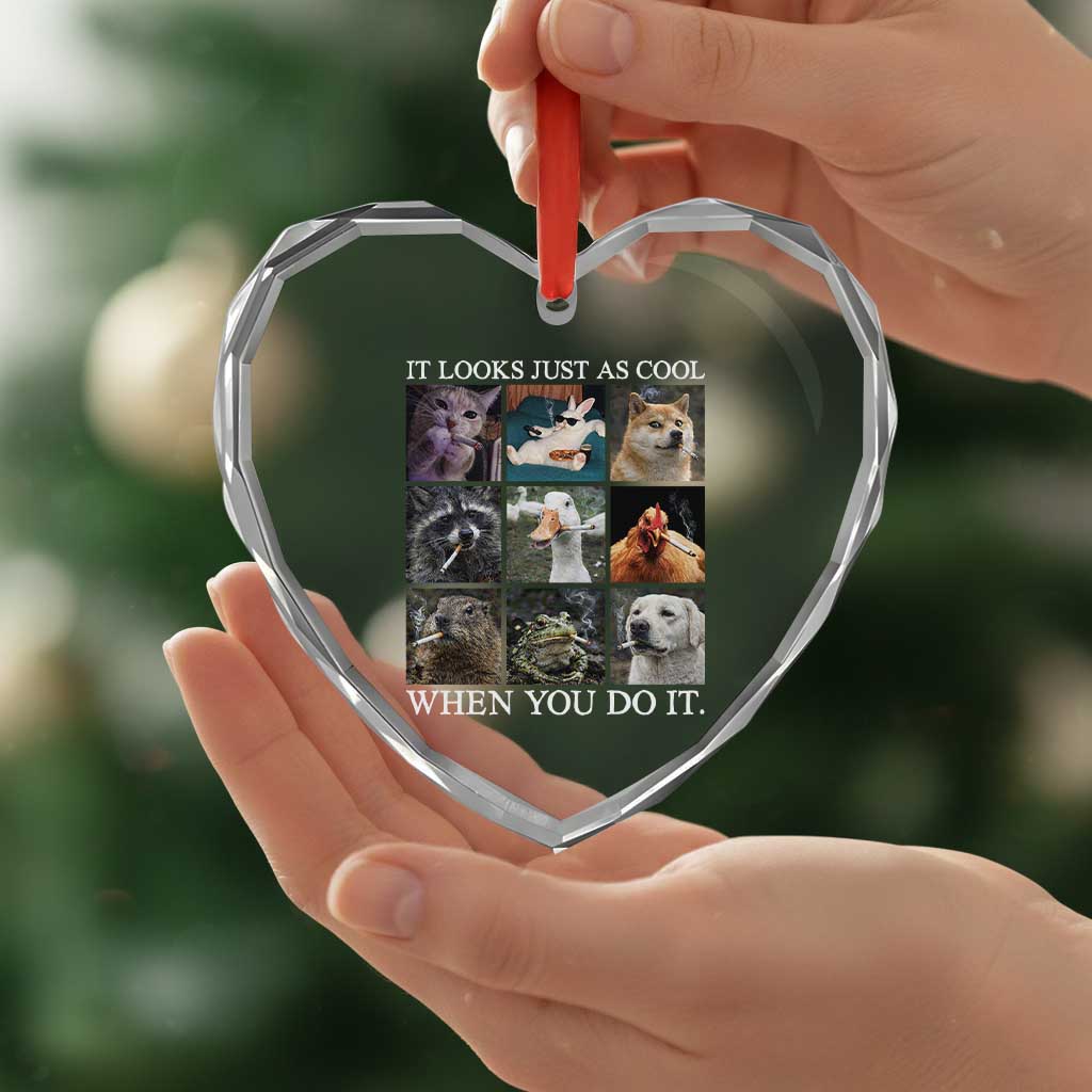 Animals Smoking Cigarettes Meme Heart Crystal Glass Ornament It Looks Just as Cool When You Do It TS10 Print Your Wear