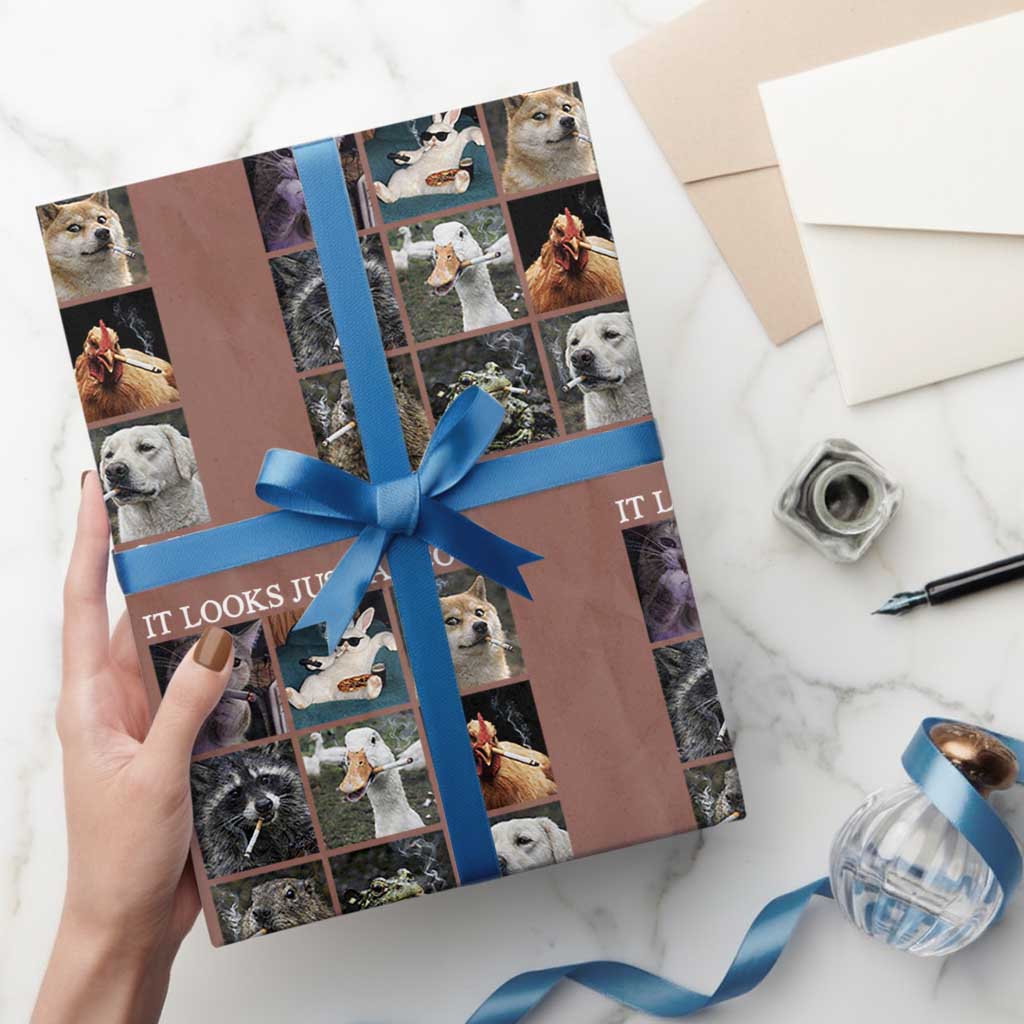 Animals Smoking Cigarettes Meme Wrapping Paper Roll It Looks Just as Cool When You Do It TS10 Mocha Print Your Wear