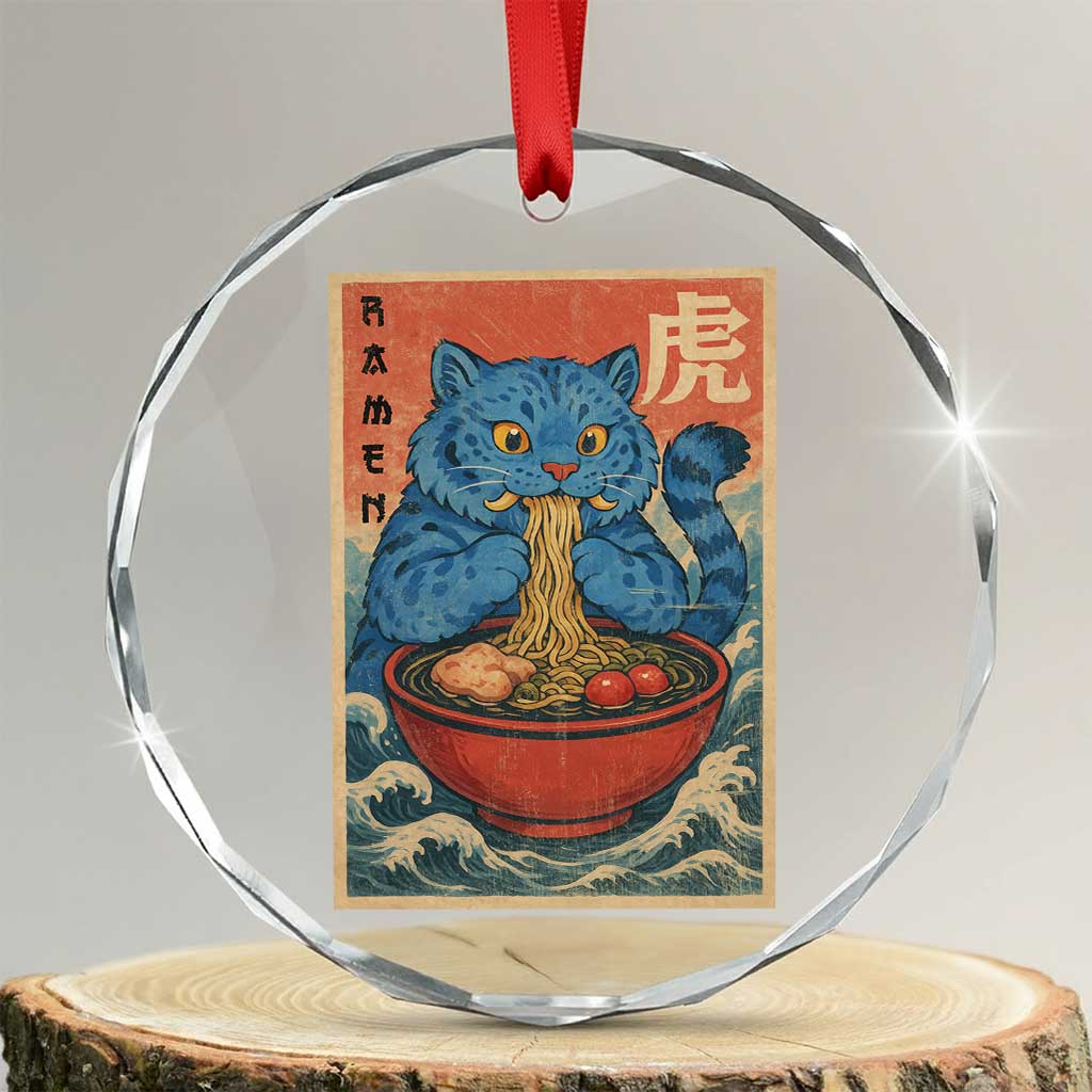 Anime Blue Cat Ramen Crystal Glass Ornament Vintage Japanese Art Funny Kawaii Demon Cat Tiger TS10 Transparent Glass 3'' Circle Print Your Wear