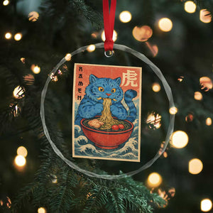 Anime Blue Cat Ramen Crystal Glass Ornament Vintage Japanese Art Funny Kawaii Demon Cat Tiger - Print Your Wear