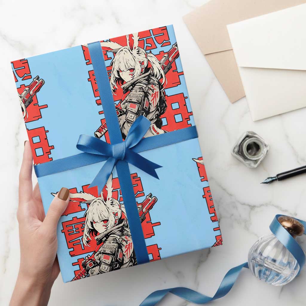 Anime Manga Cyberpunk Wrapping Paper Roll Techwear Harajuku Style Bunny Girl TS02 Light Blue Print Your Wear