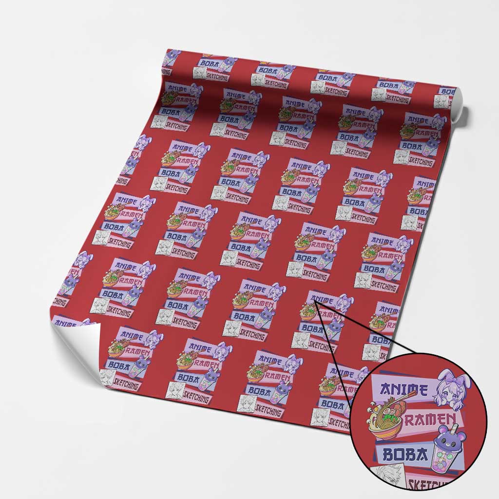 Anime Ramen Boba Sketching Wrapping Paper Roll Kawaii Girl Bubble Tea Otaku Manga Lover Japanese Pop Culture TS02 Red Print Your Wear