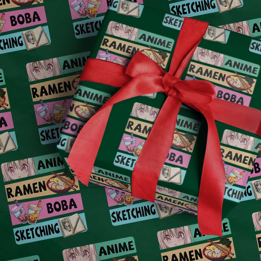 Anime Ramen Boba Sketching Wrapping Paper Roll Kawaii Otaku Manga Lover Japanese Pop Culture TS02 Green Print Your Wear