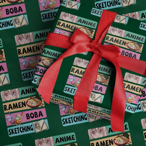 Anime Ramen Boba Sketching Wrapping Paper Roll Kawaii Otaku Manga Lover Japanese Pop Culture TS02 Green Print Your Wear