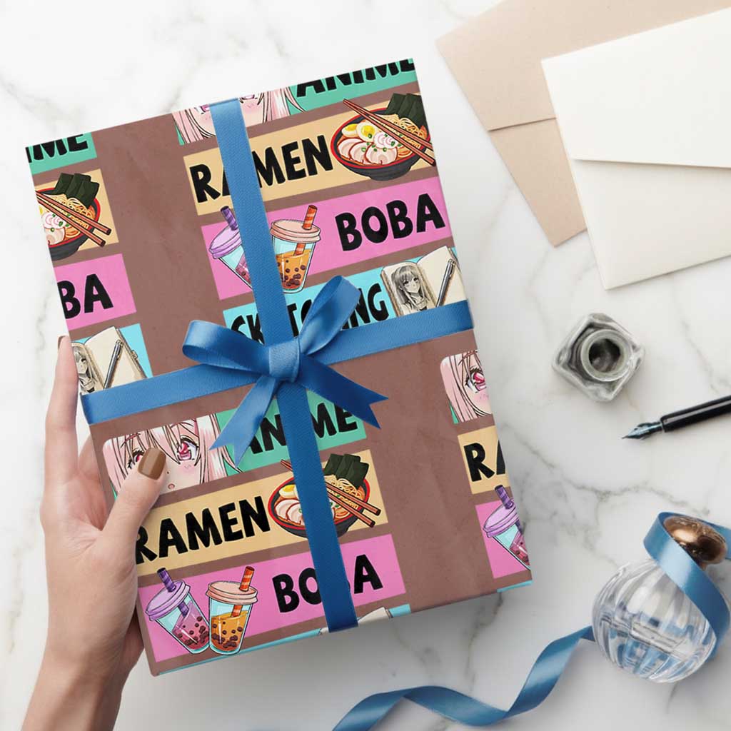 Anime Ramen Boba Sketching Wrapping Paper Roll Kawaii Otaku Manga Lover Japanese Pop Culture TS02 Mocha Print Your Wear