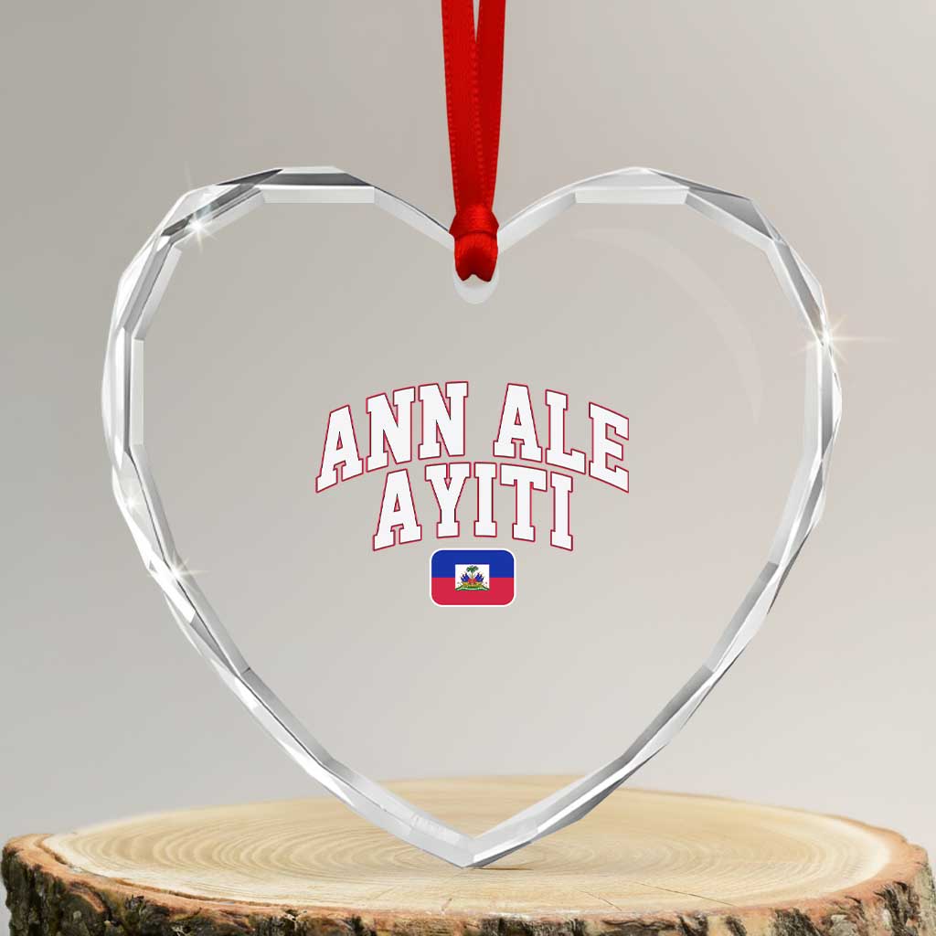 Ann Ale Ayiti Collegiate Athletic Sport Style Heart Crystal Glass Ornament Let's Go Haiti Haitian Flag and Coat of Arms Pride