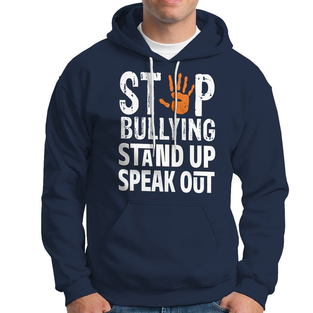 Anti Bullying Hoodie Stop Bullying Orange Stand Up Speak Out TS02 Navy Printyourwear